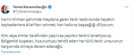 Türk yetkili ve siyasilerden İran'daki terör saldırısına tepkiler