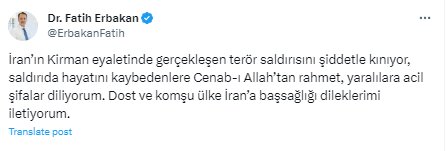 Türk yetkili ve siyasilerden İran'daki terör saldırısına tepkiler