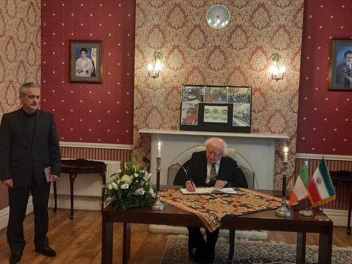 Irish president visits Iran's embassy 