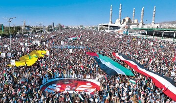 Millions of Yemenis gather at the capital Sanaa’s al-Sabeen Square to denounce U.S.-led strikes against Yemen over its support of Gaza on Friday, January 12, 2024