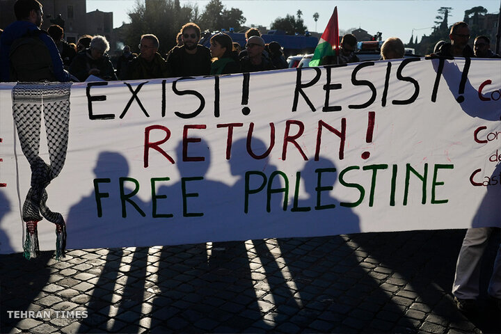 Protesters gather during a rally in support of the Palestinians in Rome, Italy. [Gregorio Borgia/AP Photo]
