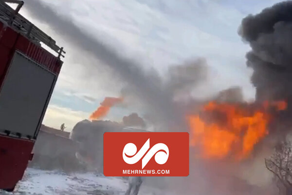 آتش سوزی در یک پالایشگاه نفت در اربیل