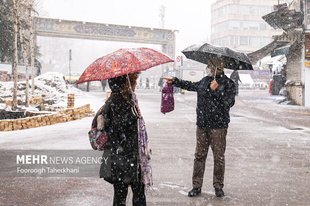 اولین برف زمستانی، در مناطق شمالی تهران امروز ۱۱ بهمن ۱۴۰۲ شروع به بارش کردو زمین را سفید پوش کرد