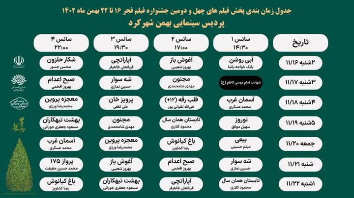  جدول اکران آثار چهل و دومین جشنواره فیلم فجر منتشر شد 