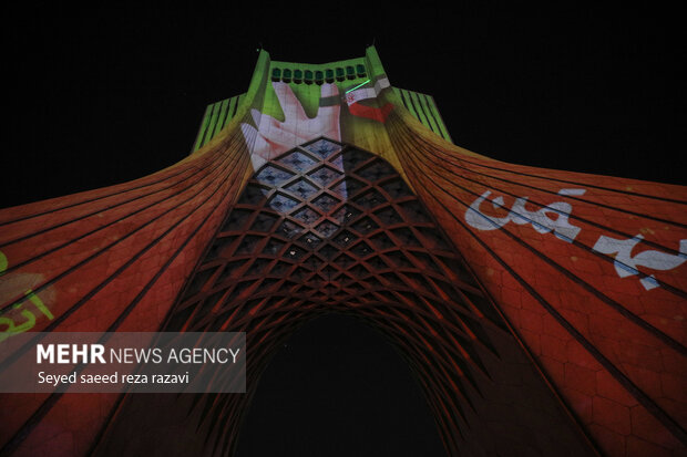 Azadi Tower lit with colors to mark Islamic Rev. anniversary
