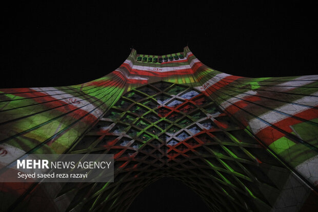 Azadi Tower lit with colors to mark Islamic Rev. anniversary
