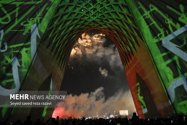 Azadi Tower lit with colors to mark Islamic Rev. anniversary
