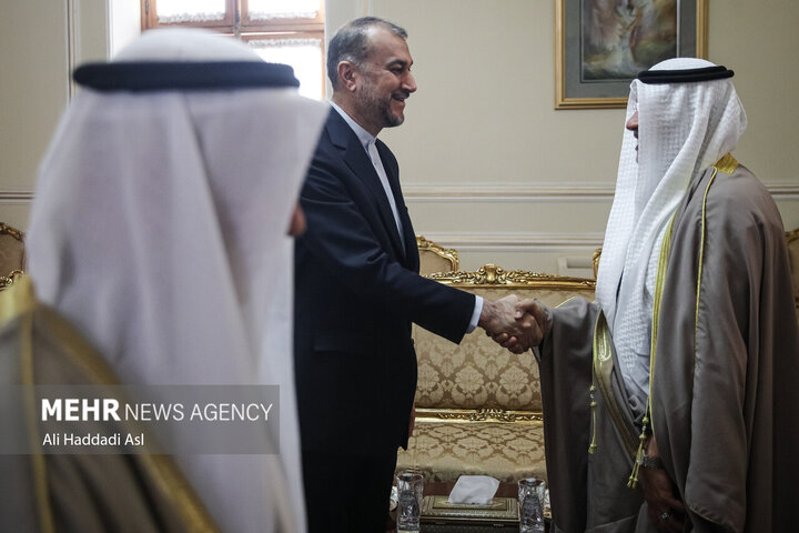 حسین امیر عبدالهیان وزیر امور خارجه کشورمان در دیدار با مرزوق فالح الحبینی رئیس گروه دوستی پارلمانی جمهوری اسلامی ایران و کویت حضور دارد