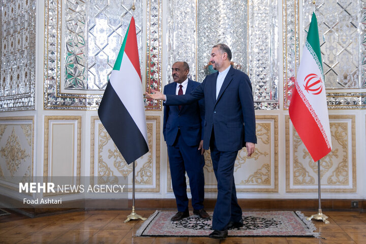 حسین امیر عبداللهیان وزیر امور خارجه ایران در دیدار با علی الصادق علی وزیر امور خارجه سودان