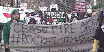 تظاهرات مردم آمریکا مقابل کاخ سفید برای توقف جنگ در رفح+ فیلم