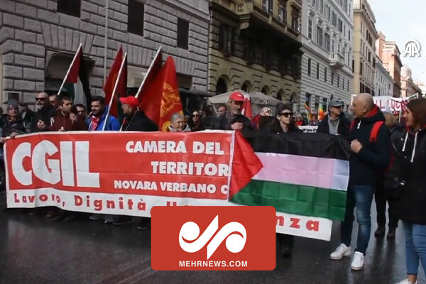 تظاهرات مردم پایتخت ایتالیا برای همبستگی با غزه