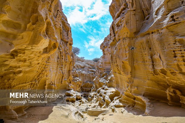تنگه چاهکوه از جاهای دیدنی جزیره قشم است. این پدیده طبیعی مجموعهای از کوه و صخره است که در بین آن چاههای متعدد وجود دارد