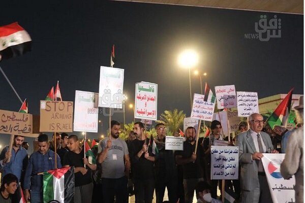 عراق، بغداد میں فلسطین کے حق میں عوامی مظاہرہ