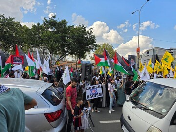 تجمع بزرگ مردم آفریقای جنوبی در روز قدس در برابر سفارت آمریکا+فیلم و تصاویر