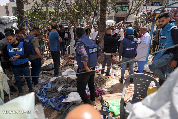 Aftermath of an Israeli air strike on Gaza’s Al-Aqsa hospital courtyard