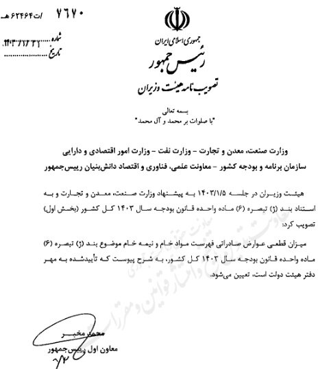 عوارض صادراتی فهرست مواد خام و نیمه خام معدنی ابلاغ شد