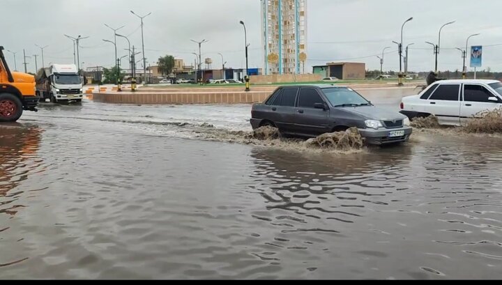 آبگرفتگی معابر شهر رحمت آباد شهرستان ریگان براثر بارش شدید باران 