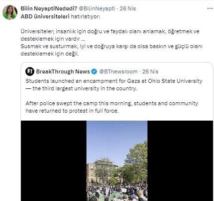 Türk sosyal medya kullanıcıları ABD üniversitelerindeki protastolara ne dedi?