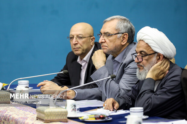 بهرام عین اللهی وزیر بهداشت و محمدعلی زلفی گل وزیر علوم و حجت الاسلام آقاتهرانی در جلسه شورای اجتماعی کشور