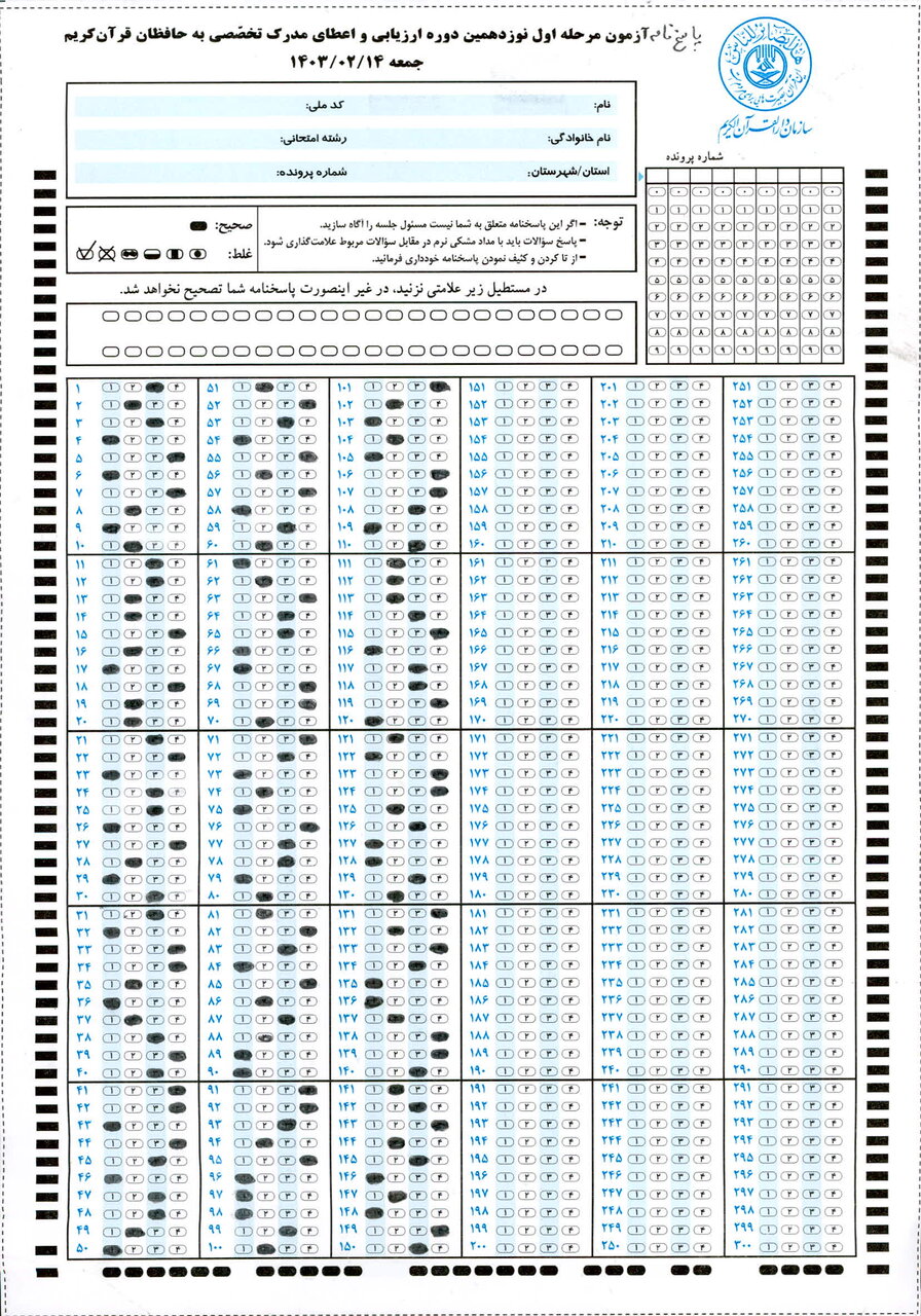 انتشار سوالات و پاسخنامه نوزدهمین آزمون اعطای مدرک به حافظان قرآن