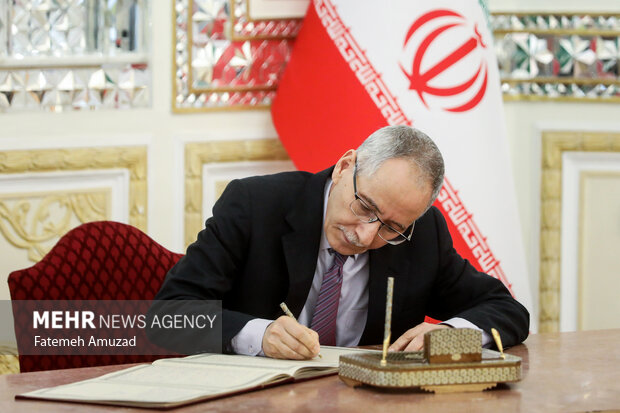 Ceremony of signing book of condolence for martyr Raeisi, FM