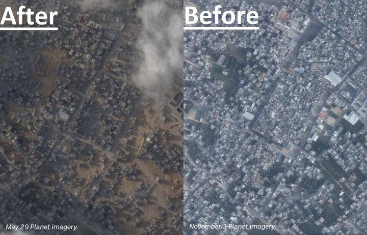 شرایط جبالیا قبل و پس از بمباران؛ نه ساختمانی و نه درختی!+ تصاویر
