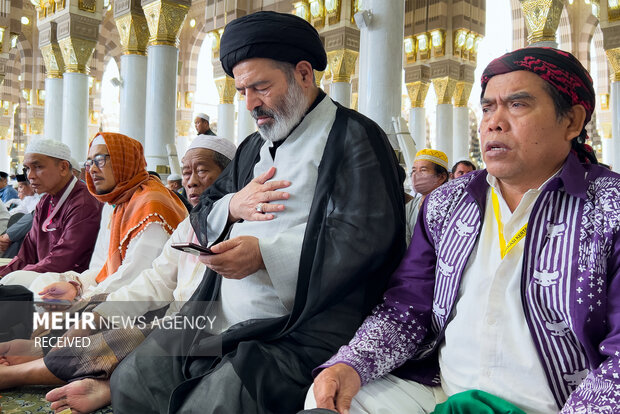حضور سرپرست حجاج ایرانی در نمازهای جماعت مسجد النبی (ص)