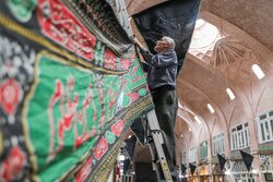 Tabriz traditional bazaar covered in black for Muharram