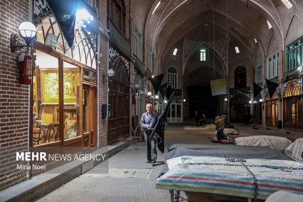 
Tabriz traditional bazaar covered in black for Muharram
