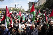 مشہد میں اسرائیلی جارحیت کے خلاف زبردست احتجاجی مظاہرہ