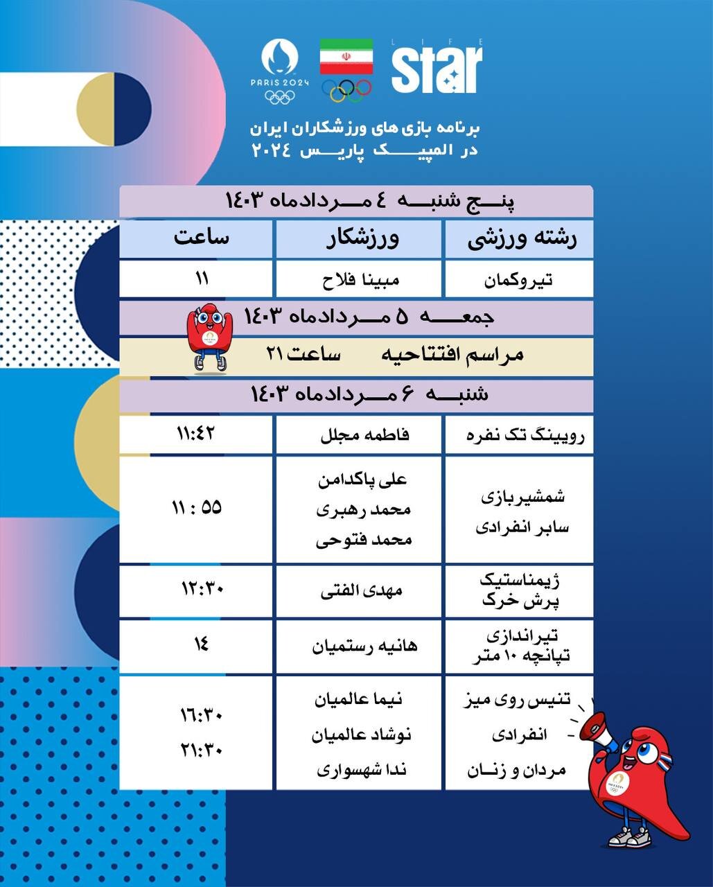 برنامه رقابت ورزشکاران ایران در المپیک/ آغاز کار با دختر کماندار