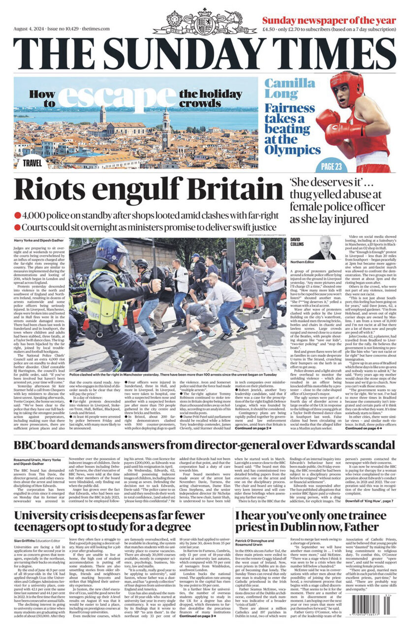 اعتراضات خیابانی تیتر نخست روزنامه‌های انگلیس