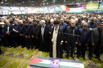 Leader of the Islamic Revolution Ayatollah Seyyed Ali Khamenei say prayers over the body of martyr Ismail Haniyeh, the head of the political bureau of Hamas.