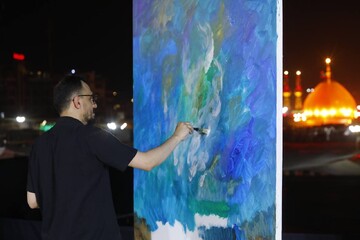 حسن روح‌الامین در واکنش به جنایت رژیم صهیونیستی اثری ترسیم می‌کند