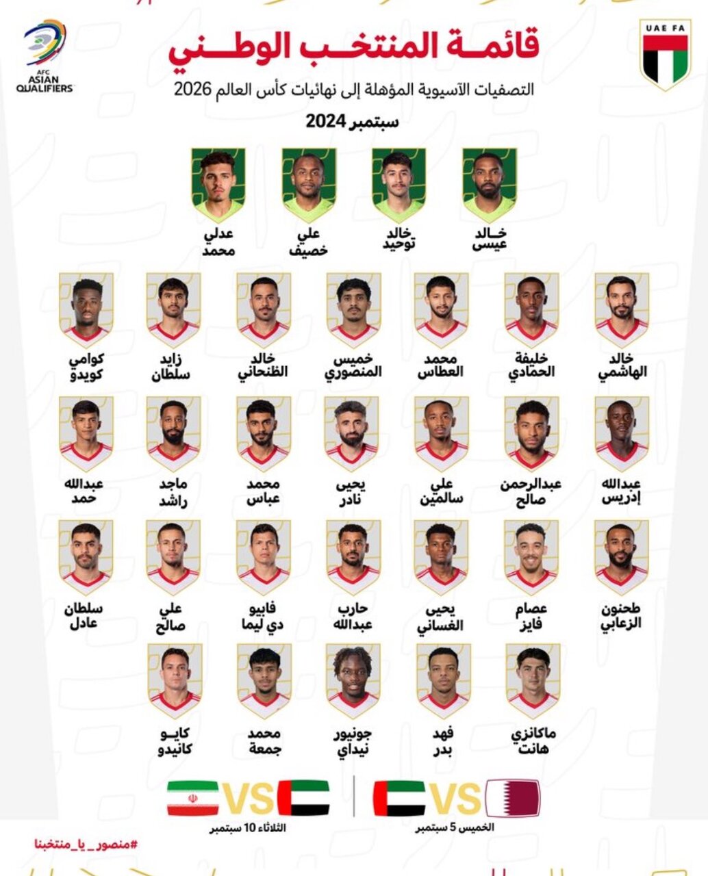 لیست تیم ملی فوتبال امارات برای دیدار با ایران اعلام شد 2