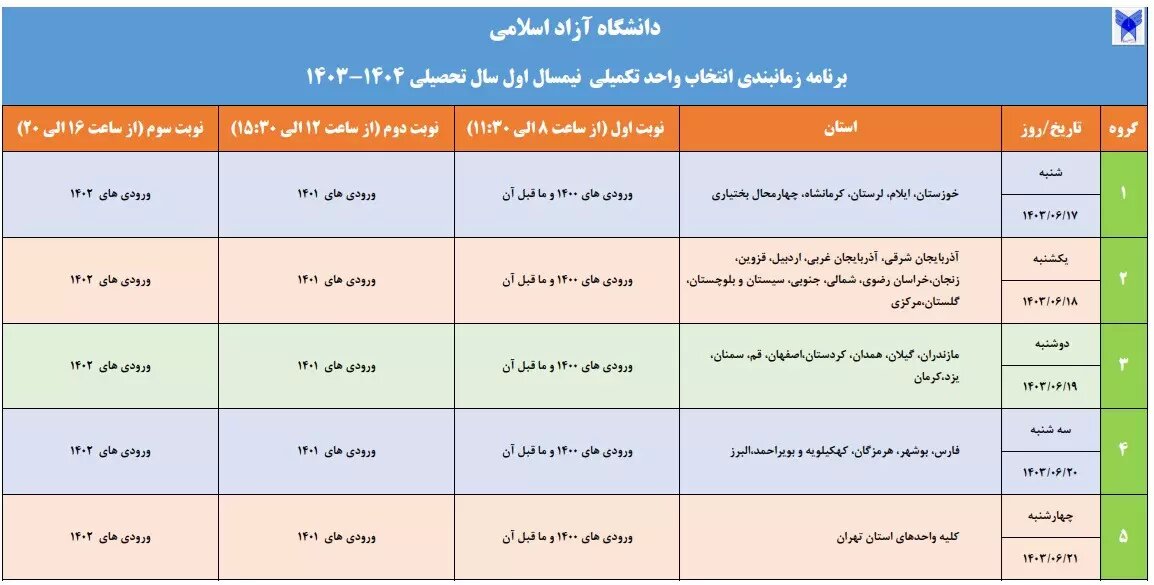 جزئیات انتخاب واحد نیمسال اول دانشگاه آزاد اعلام شد