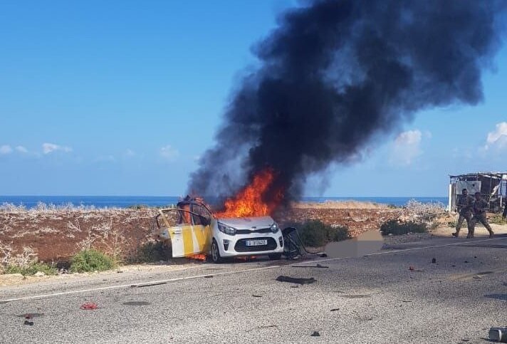 A car targeted on "Naqoura" highway in S Lebanon (+PHOTO)