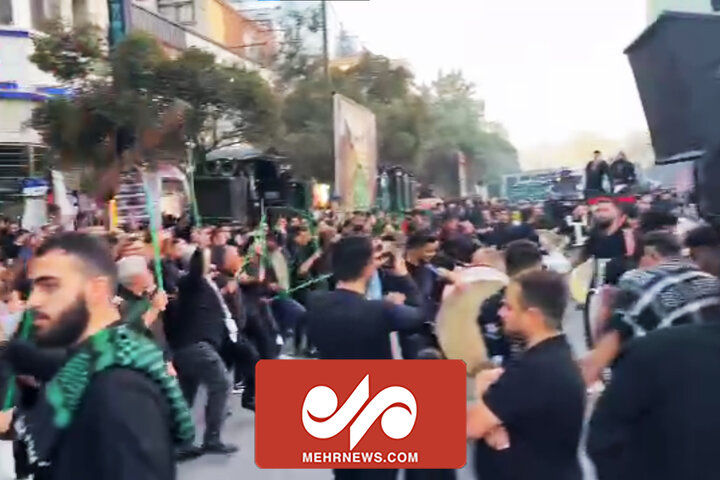 Tabrizi mourners next Imam Reza shrine in Mashhad