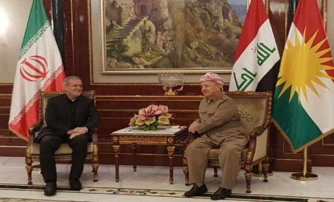 Pezeşkiyan Erbil'de Mesut Barzani ile görüştü Pezeşkiyan Erbil'de Mesut Barzani ile görüştü