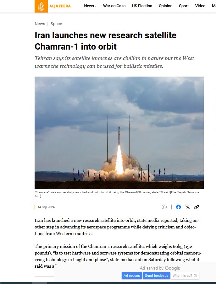 بازتاب پرتاب موفقیتآمیز ماهواره «چمران ۱» در رسانههای جهان