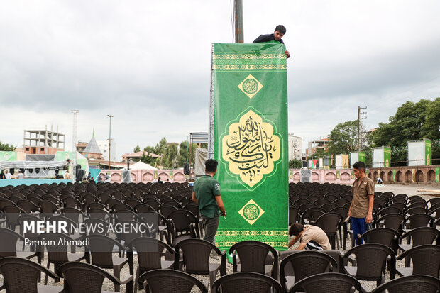 آماده‌سازی محل برگزاری جشن بزرگ پیامبر (ص) در آمل