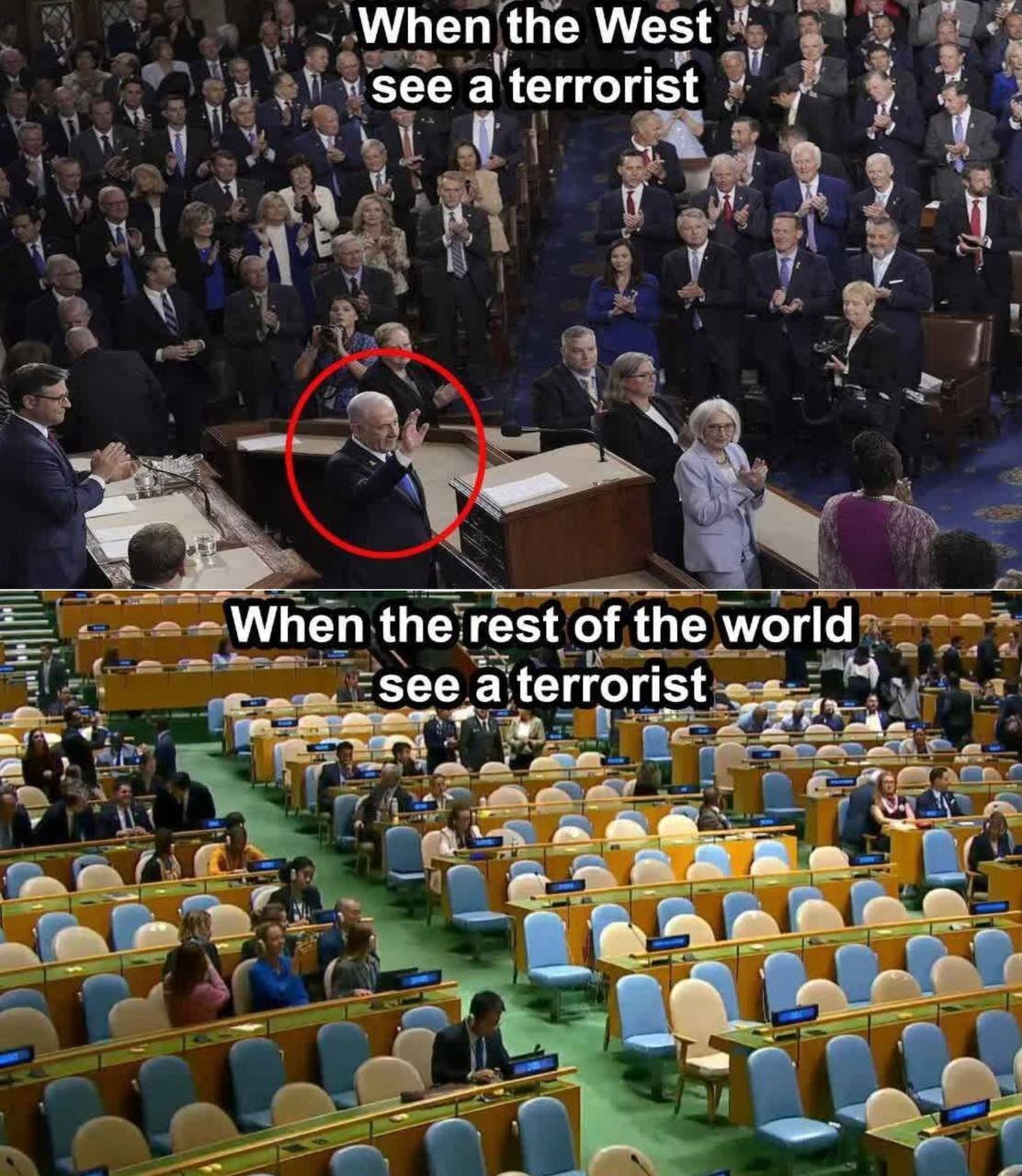 Compare reactions to speech of terrorist Netanyahu