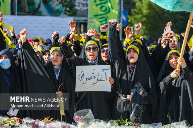 آخرین روز مراسم ادای احترام به شهید سیدحسن نصرالله درمیدان فلسطین