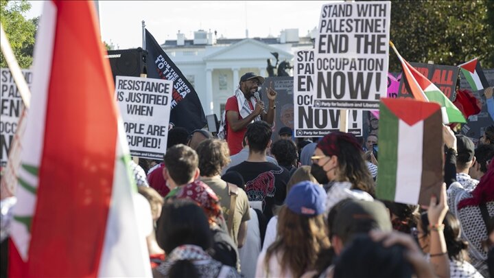 Thousands rally near WH to mark Israel’s year-long Gaza war