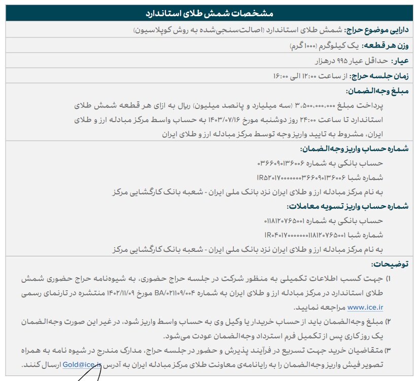 حراج حضوری شمش طلای مرکز مبادله ایران امروز ۱۷ مهر برگزار میشود