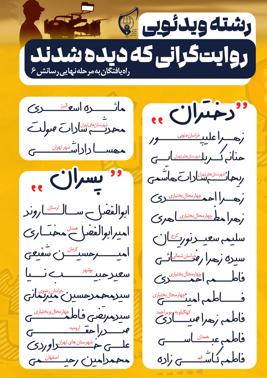 دانش آموزان راه یافته به مرحله پایانی جشنواره رسانش مشخص شدند دانش آموزان راه یافته به مرحله پایانی جشنواره رسانش مشخص شدند