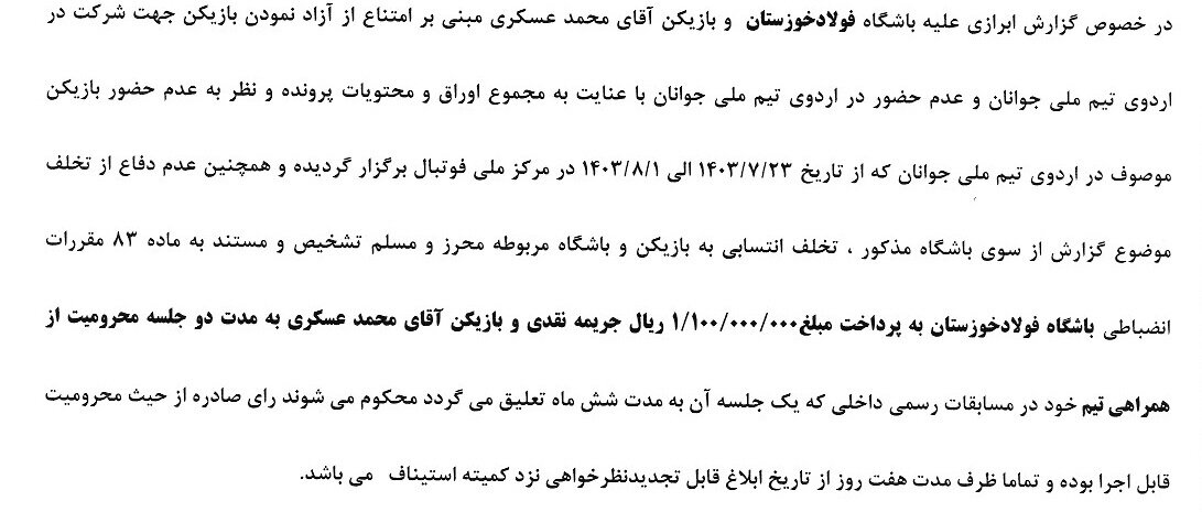 محرومیت بازیکنان استقلال و پرسپولیس توسط کمیته انضباطی