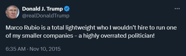 ترامپ سال ۲۰۱۵ درباره «مارکو روبیو» چه گفته بود؟ ترامپ سال ۲۰۱۵ درباره «مارکو روبیو» چه گفته بود؟