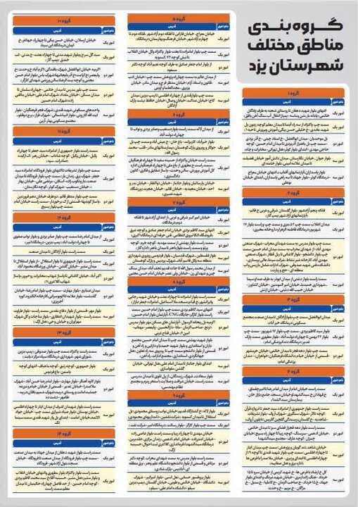 برنامه اعمال محدودیت بار در شهرستان یزد در روز سهشنبه