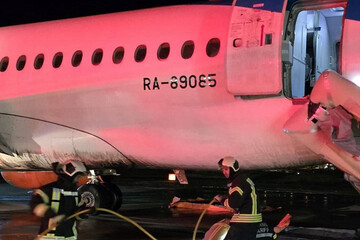 Russian plane catches fire after landing in Antalya airport